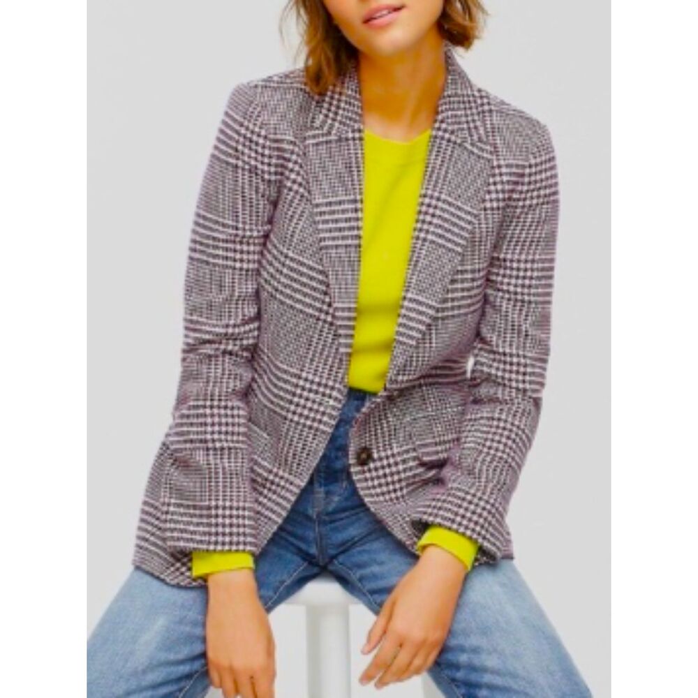 J. Crew Houndstooth Plaid Blazer WooL Blend Functional Button Cuffs Vent Lined 6